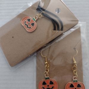 Pumpkin earings with necklace